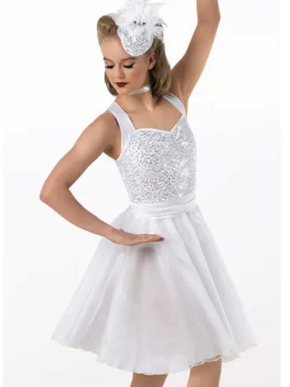 Weissman Showtime I Feel Pretty White Satin Sequins Organza Dancewear Size LC 14